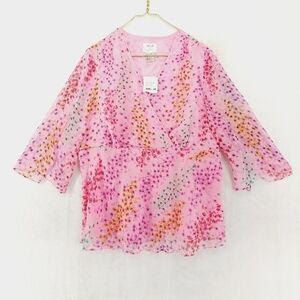 NEW Vision Apparel Pink Small Floral Pattern Boho Lagenlook Blouse P1275